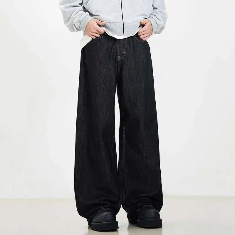 IEFB Simple Men's Denim Pants Vintage Washing Wide Leg Loose Jeans Casual Straight American Style Male Trousers New 2026 9W190