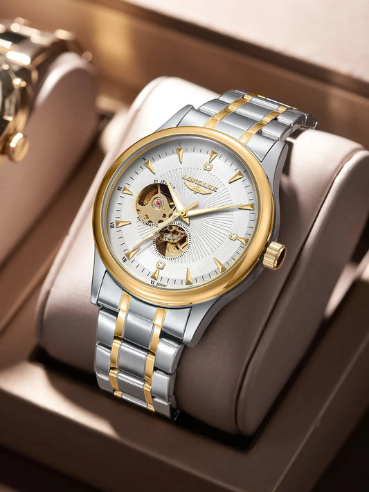 LONGLUX Men Automatic Mechanical Watch Elegant Luxury Watches Waterproof Skeleton Business Wholesale Stainless Steel Gift Watch