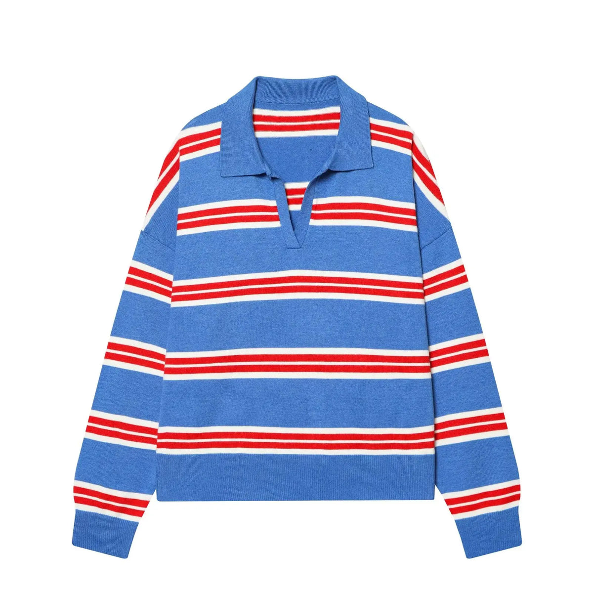 Autumn Women's 2026 New Knitted Striped Sweater Polo Neck Pullover Autumn Fashion Loose Elegant Warm Young Women Sweater Street