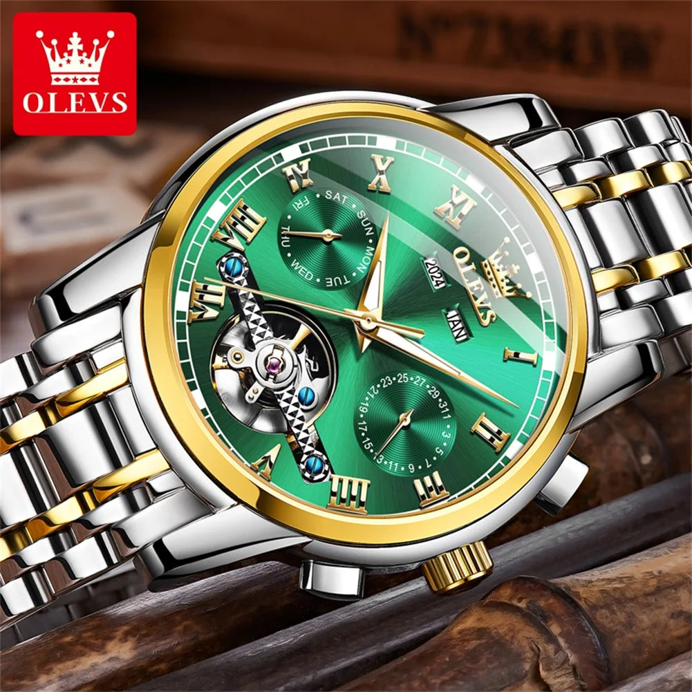 OLEVS 6607 Automatic Mechanical Men Watches Stainless Steel Waterproof Date Week Fashion Classic Wrist Watches Reloj Hombre